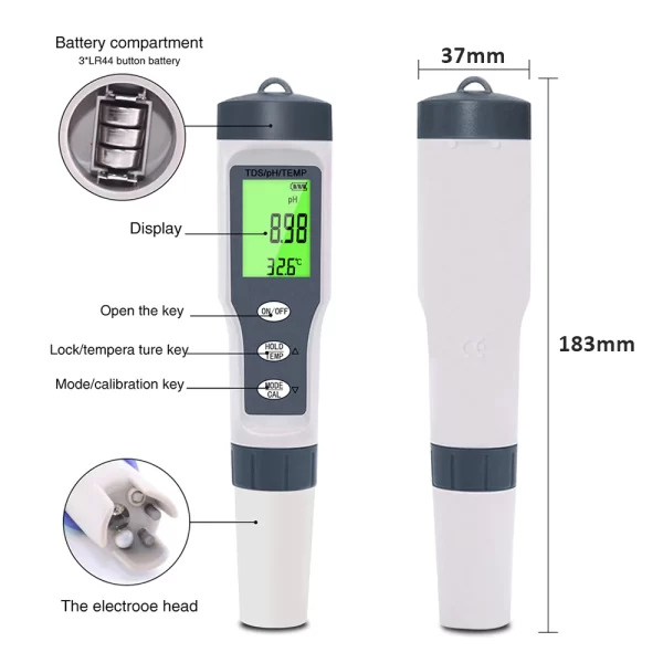 "PEN TYPE PH METER - 3 IN 1 TDS/PH/TEMP "