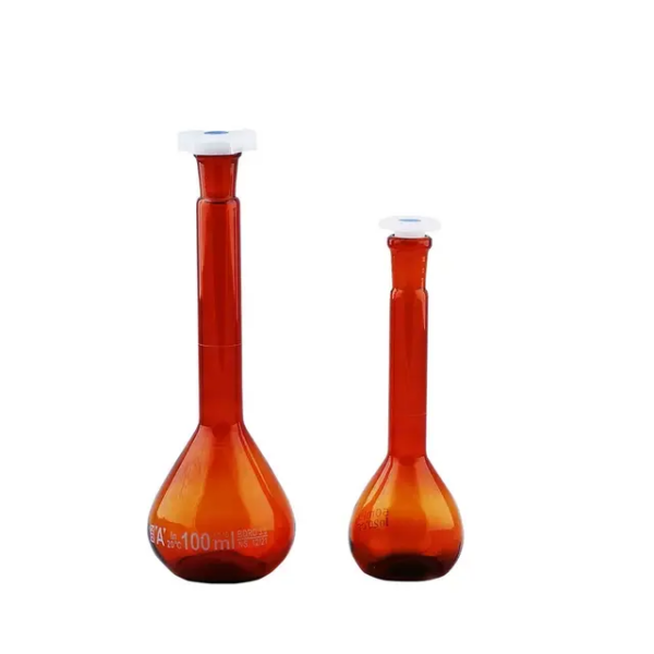 VOLUMETRIC FLASK  WITH PLASTIC STOPPER ( AMBER ) - Image 2